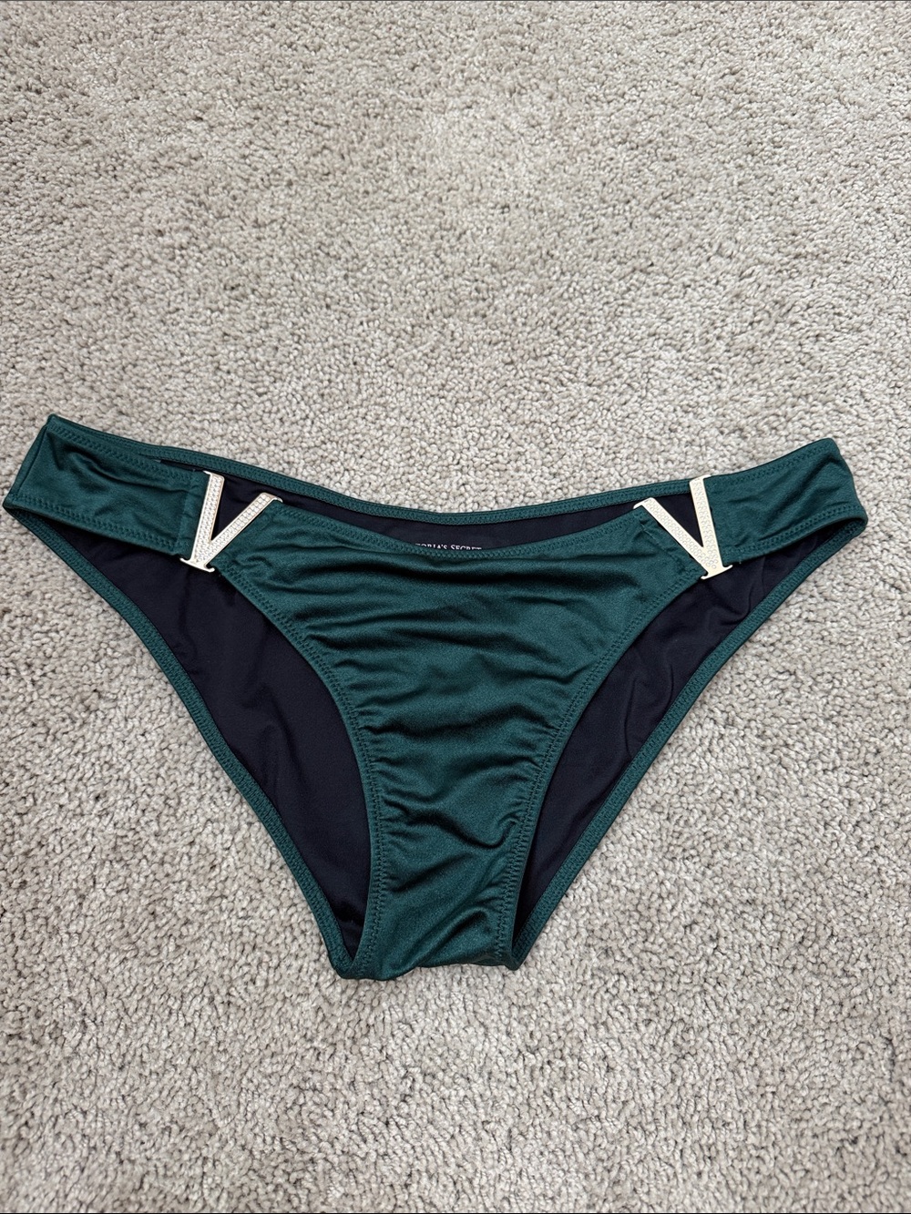 Victoria's Secret Emerald Green Bikini Bottom with Gold V Accents